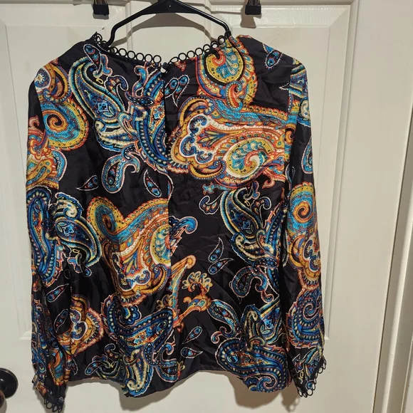 J. Crew Silk Twill Blouse Multicolor Paisley Art Mod Retro Funky Size 6 - Picture 7 of 9
